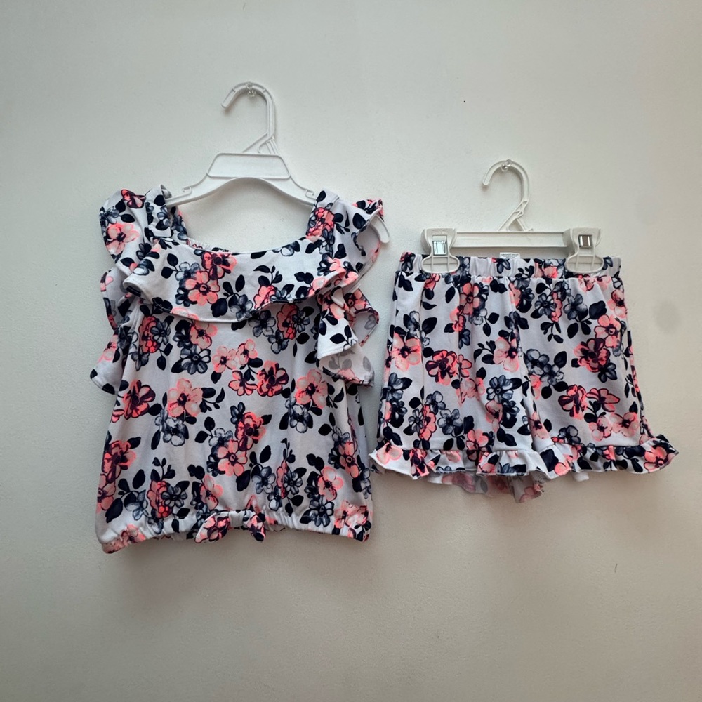 Little Lass Pink and Navy Floral Kids Matching Set